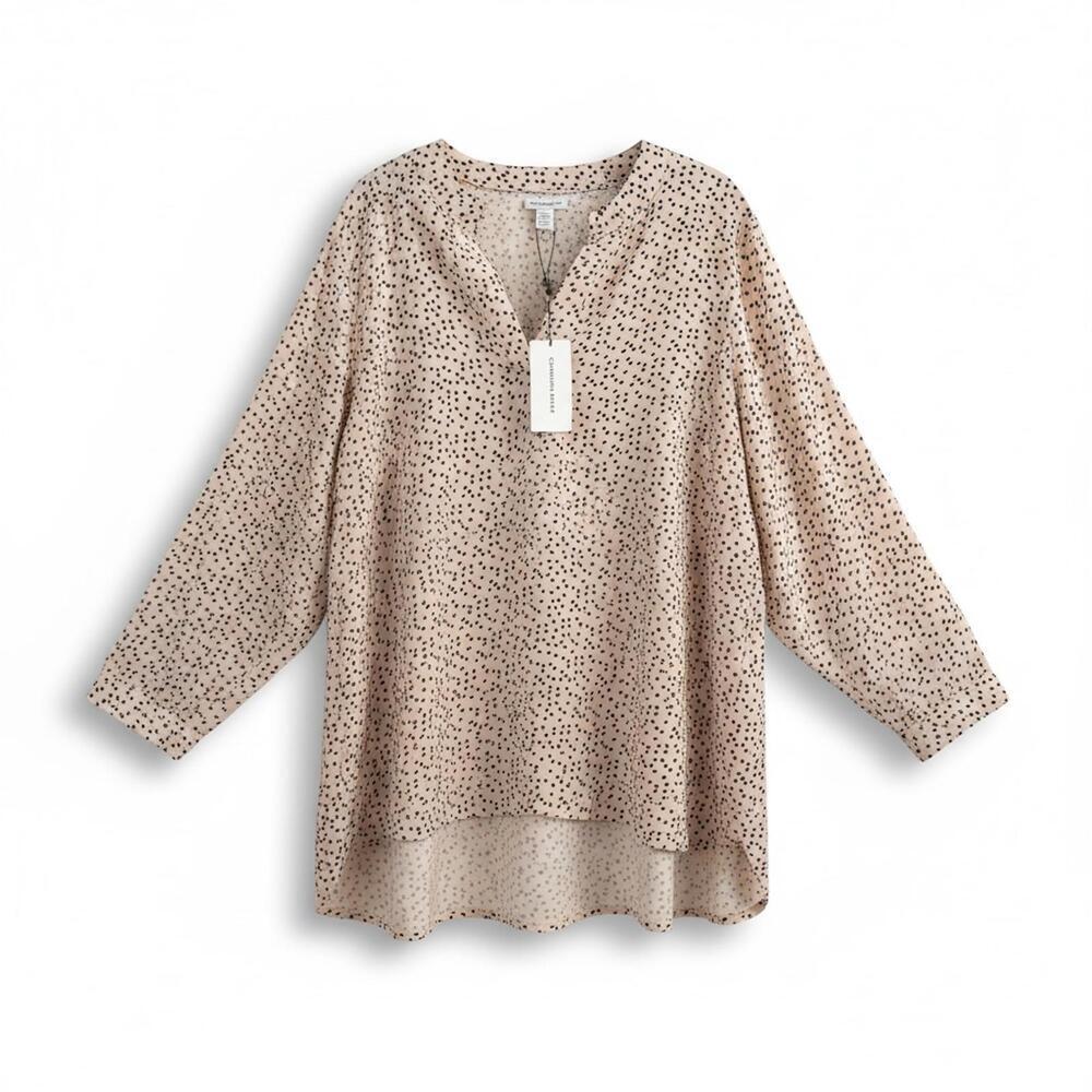 Carolina Belle Montreal Beige Black Dot Blouse – Size 3X – NWT